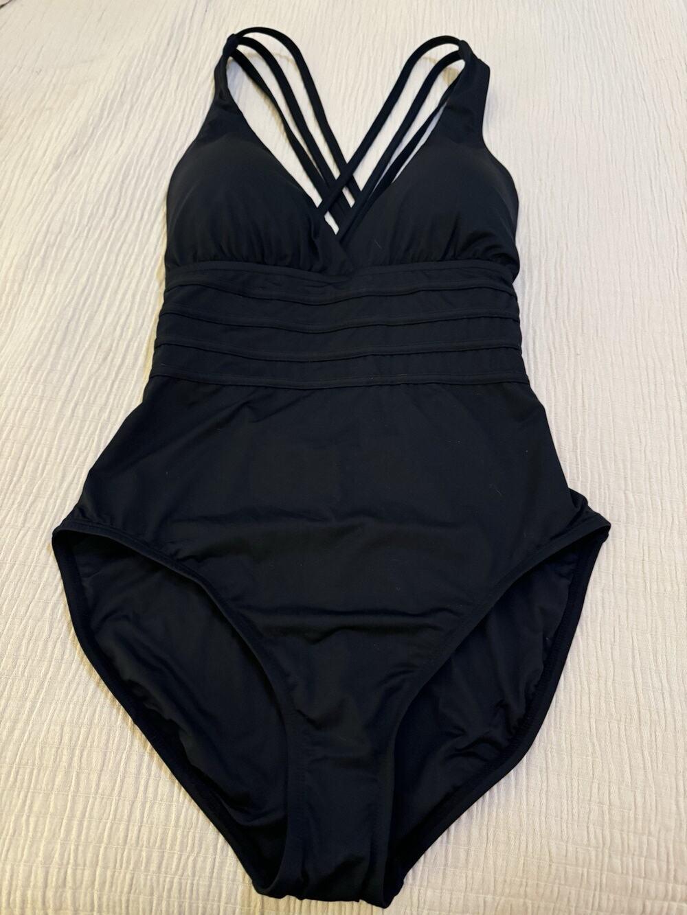 La Blanca Womens Black Multi Strap Cross Back One Piece Swimsuit Size 12 NWT